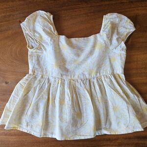 Joie Yellow Floral Puff Sleeve Blouse Size M (7-8)
